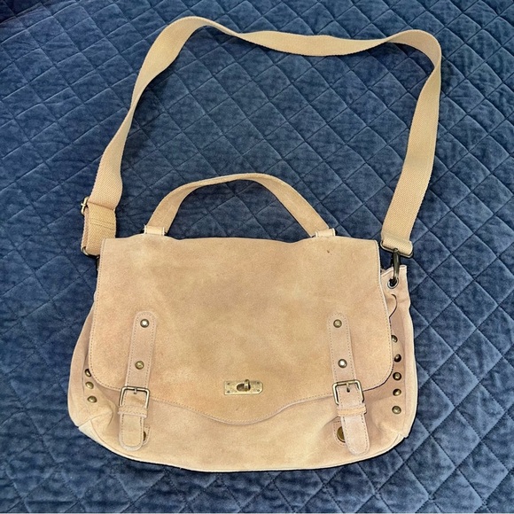 Free People Purse Bag Mojave Messenger Crossbody Leather Suede Tan Beige Boho - Picture 1 of 16